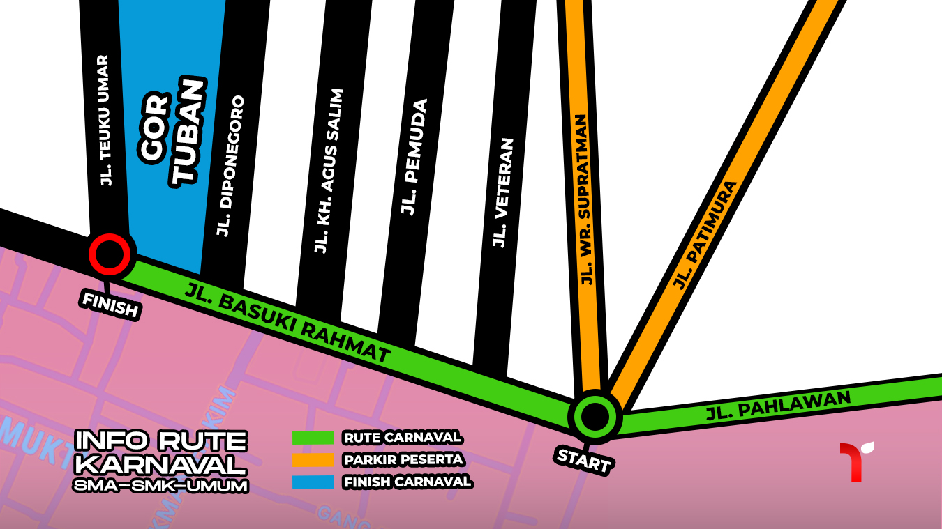 Jadwal dan rute karnaval SMA - SMK - Umum di Tuban yang diselenggarakan 31 Agustus mendatang.