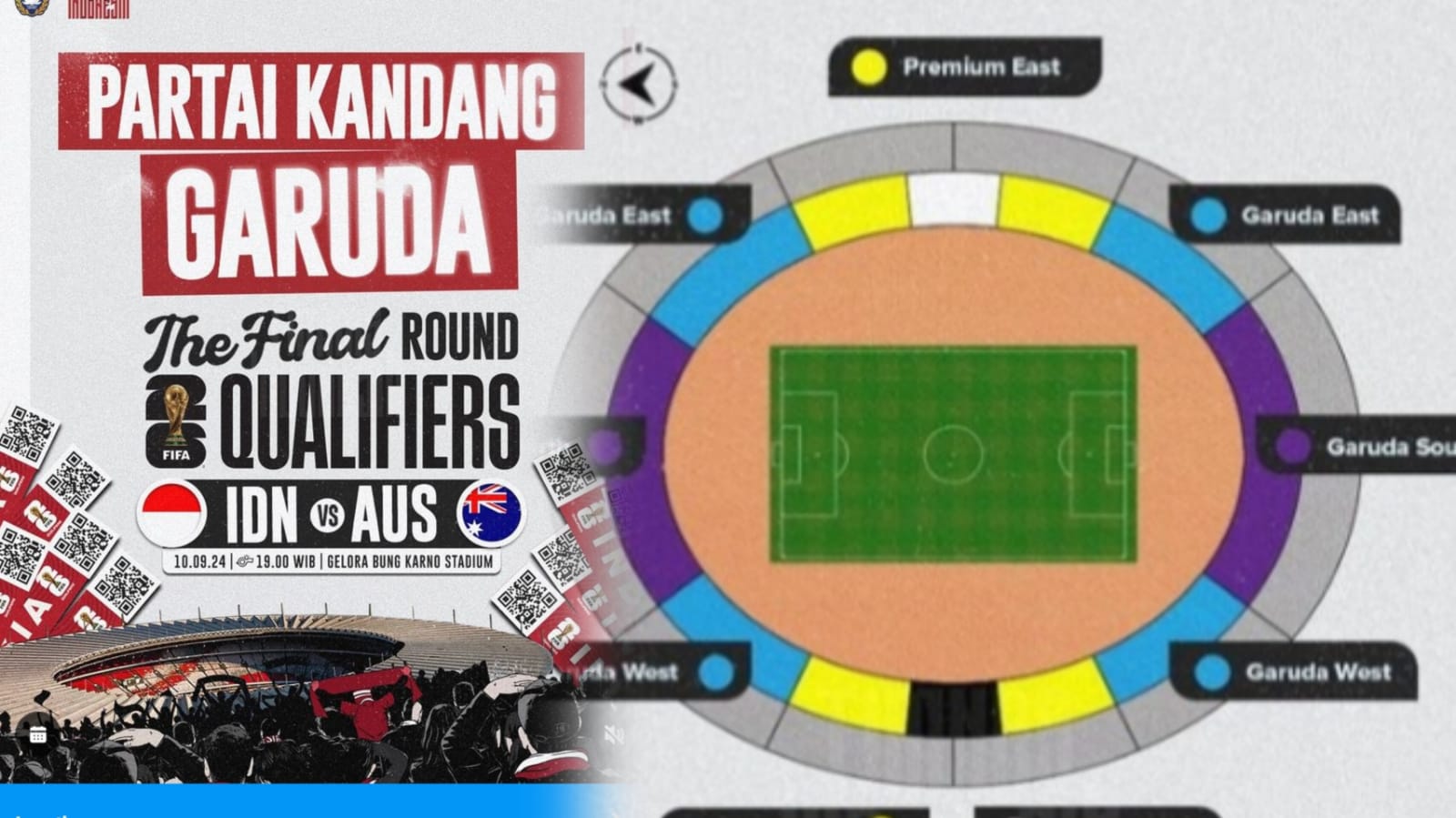 Harga tiket dan posisi tempat duduk pertandingan Indonesia vs Australia di kualifikasi Piala Dunia 2026 di GBK.