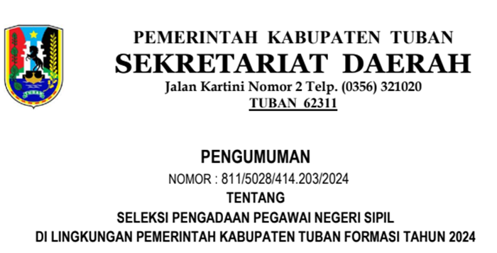 Surat pengumuman formasi tes CPNS Pemkab Tuban 2024.