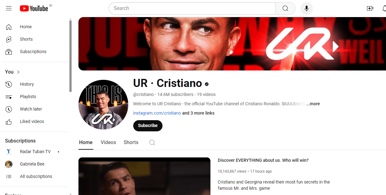 Channel Youtube Cristiano Ronaldo yang baru dirilis dan banyak mendapat dukungan penggemar.