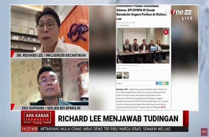 Wawancara TV One setelah Dr Richard Lee yang dituding memiliki produk kecantikan berbahaya oleh BPI KPNPA RI.