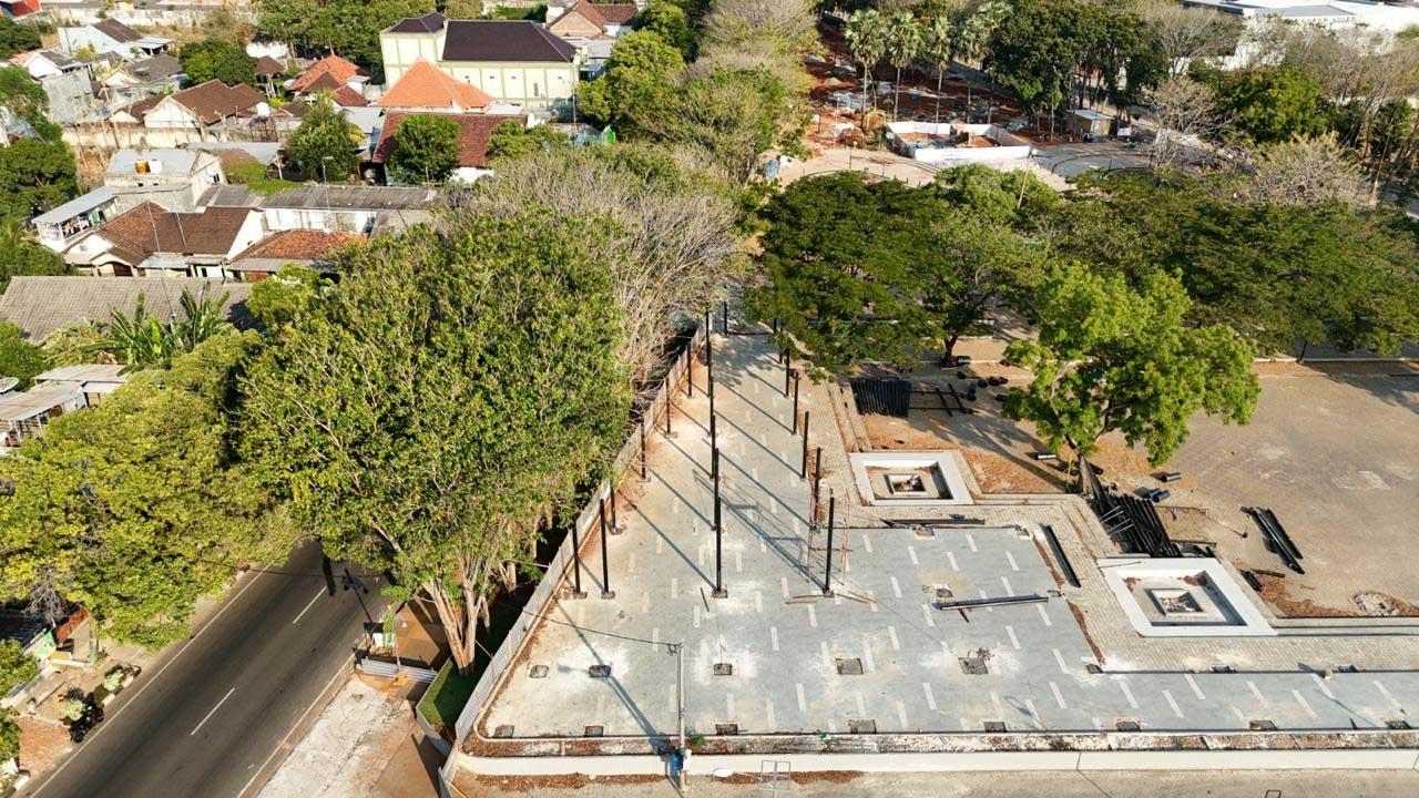 Progres revitalisasi tahap kedua Taman Hutan Kota Tuban Abhipraya di awal bulan September 2024.