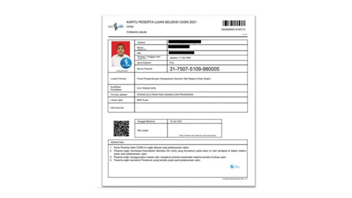 Contoh kartu Ujian SKD CPNS 2024 yang sudah selesai diunduh.