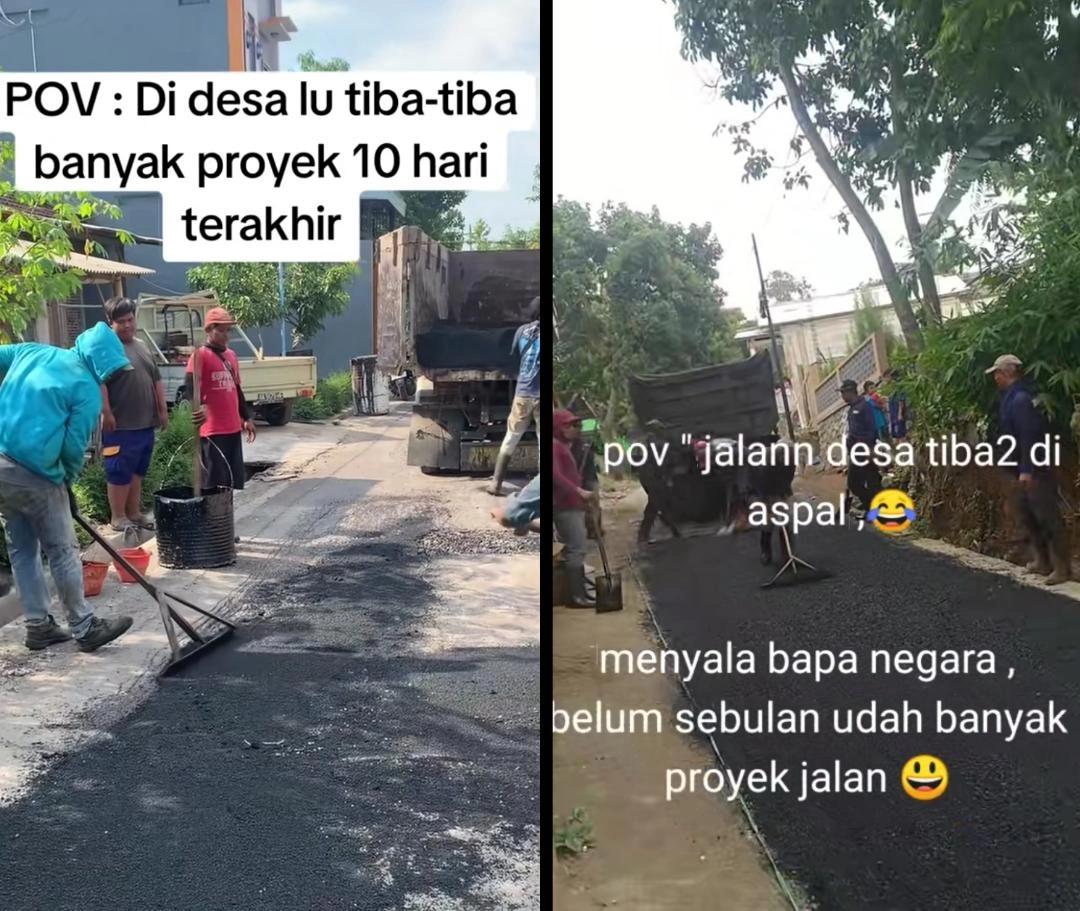 Sejumlah unggahan masyarakat yang kaget dengan perbaikan jalan desa mendadak.