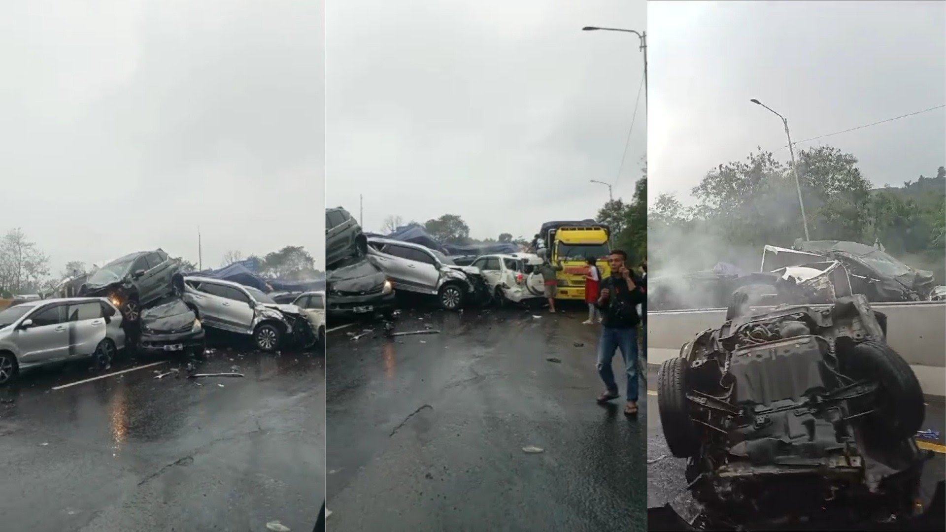 Kolase foto kecelakaan beruntun di Tol Cipularang KM 92 arah Jakarta.
