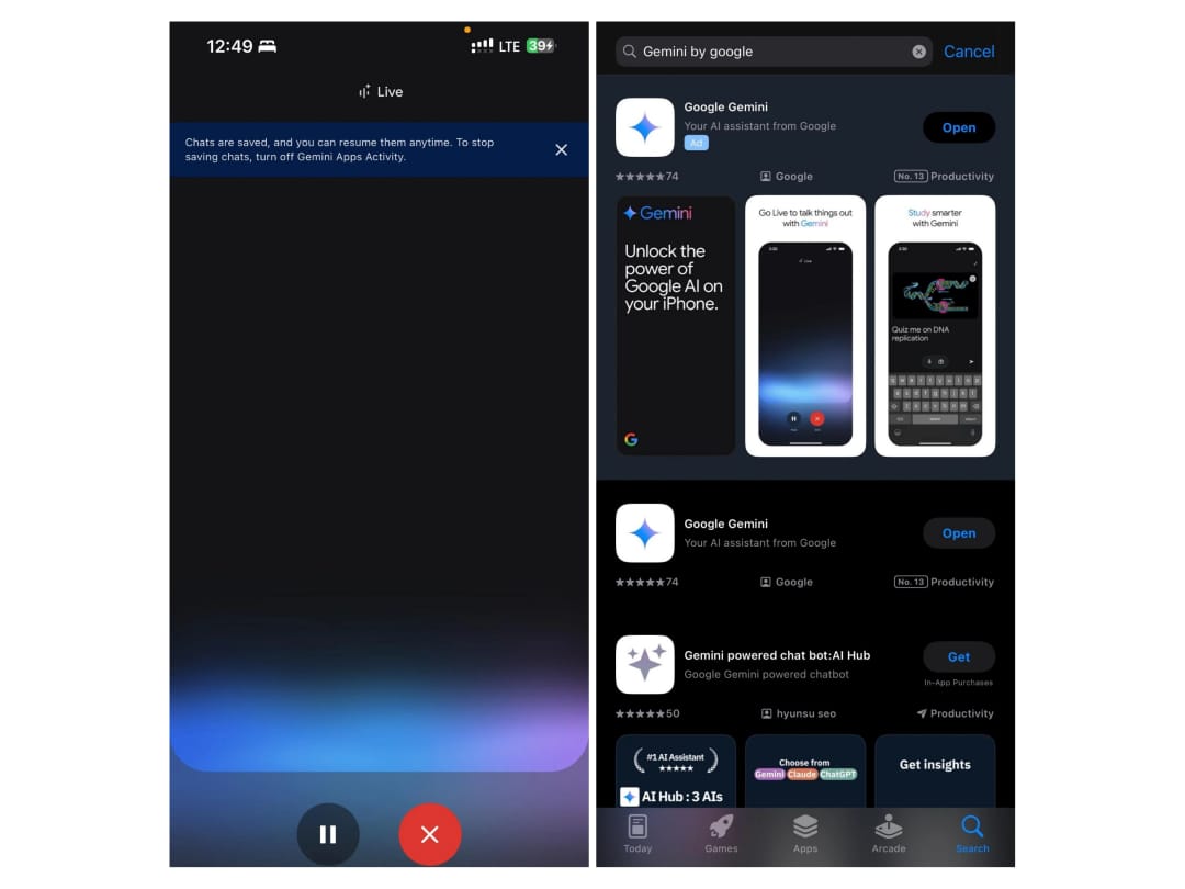 Gemini Live yang dikabarkan bakal hadir di iPhone.