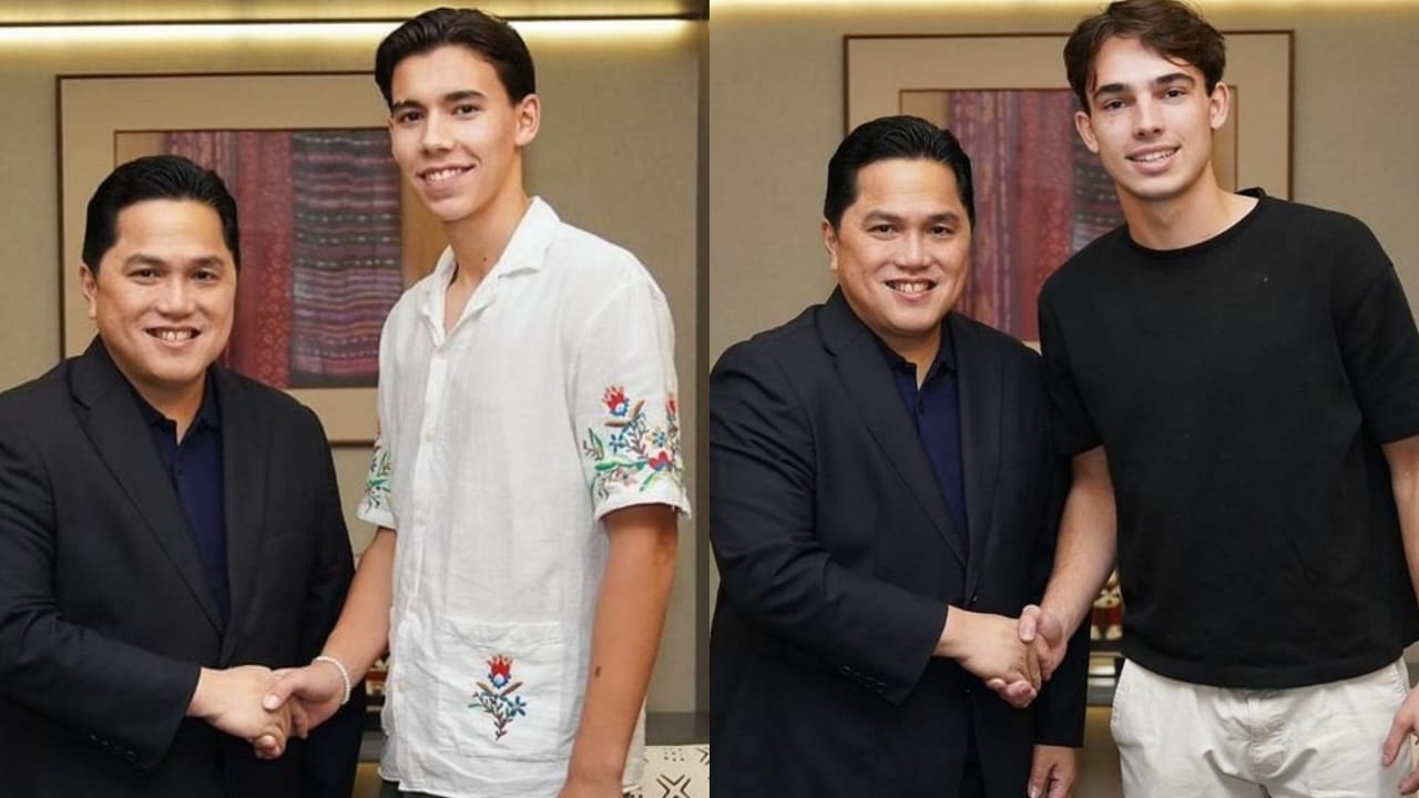 Ketua Umum PSSI, Erick Thohir, bersama Tim Geypens dan Dion Markx.