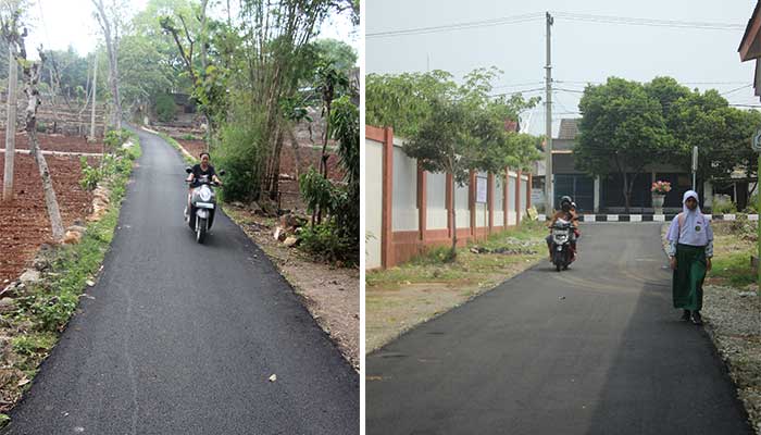 Foto kiri, Jalan antardesa Bektiharjo-Sambongrejo, Kecamatan Semanding yang kini sudah diperbaiki.  Foto kanan, Jalan lingkungan di Kelurahan Gedongombo, Kecamatan Semanding yang tahun ini diaspal.