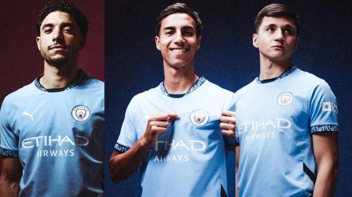 Tiga pemain anyar Manchester City dari kiri: Omar Marmoush, Abdukodir Khusanov, dan Vitor Reis.