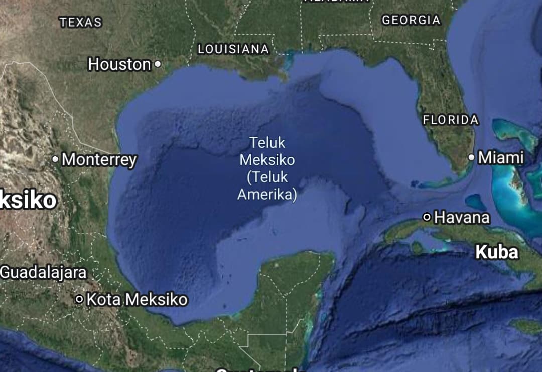 Teluk Meksiko yang diubah nama jadi Teluk Amerika oleh Google dan Apple Maps.