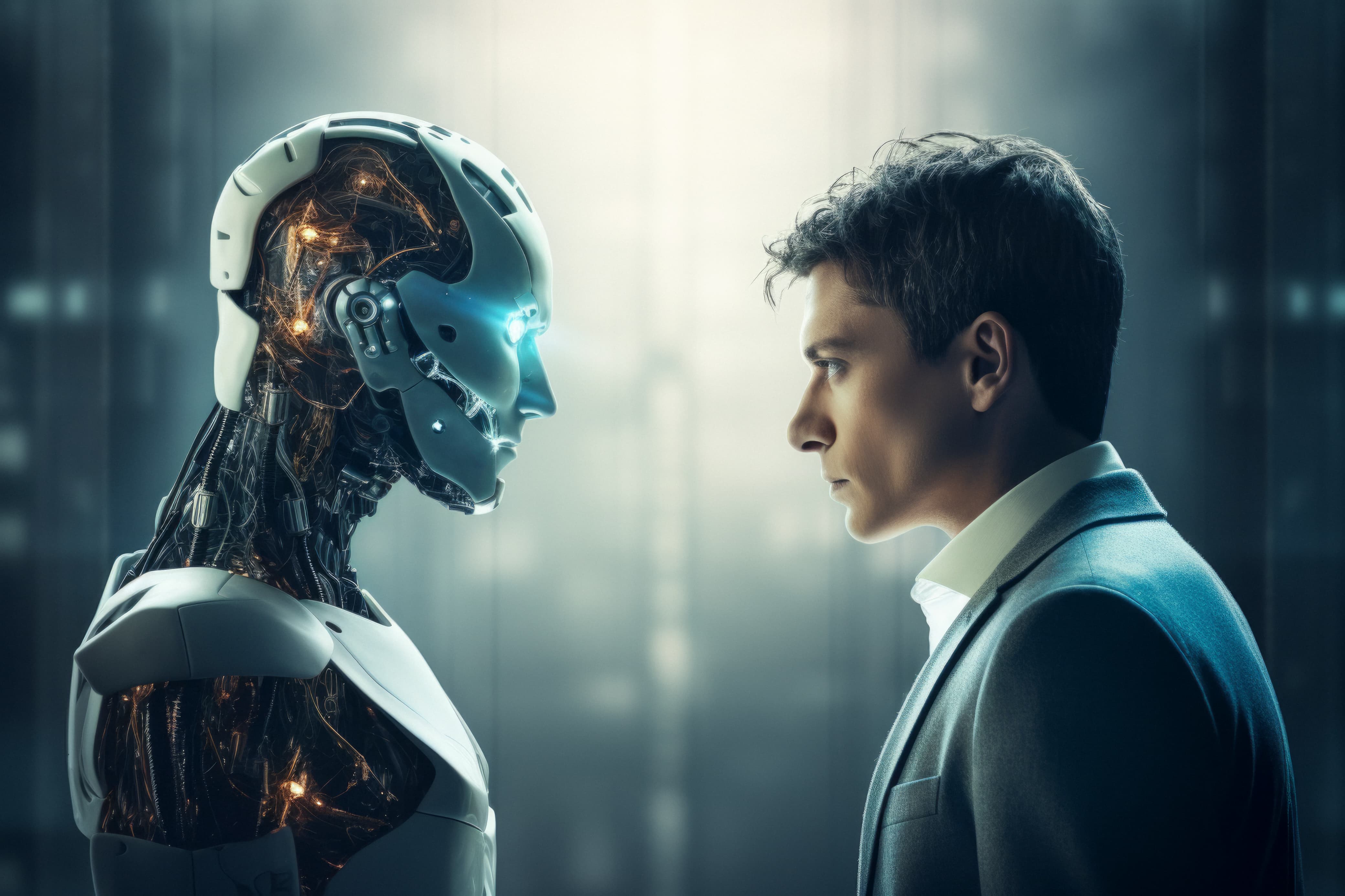 Ilustrasi robot dan manusia (freepik.com)