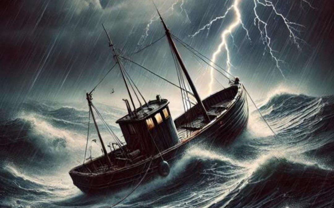 Ilustrasi perahu tenggelam.