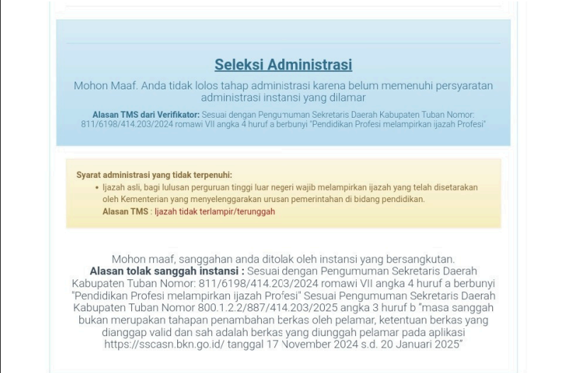 Salah satu bukti dari peserta yang menuding BKPSDM tidak profesional dan melakukan maladministrasi dalam seleksi PPPK PPG.