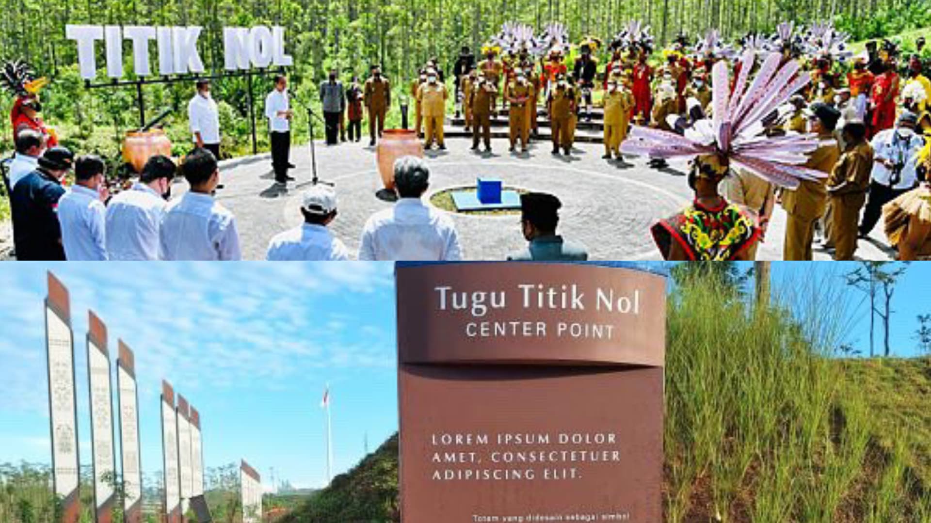 Foto tulisan Lorem Ipsum di Tugu titik Nol IKN.