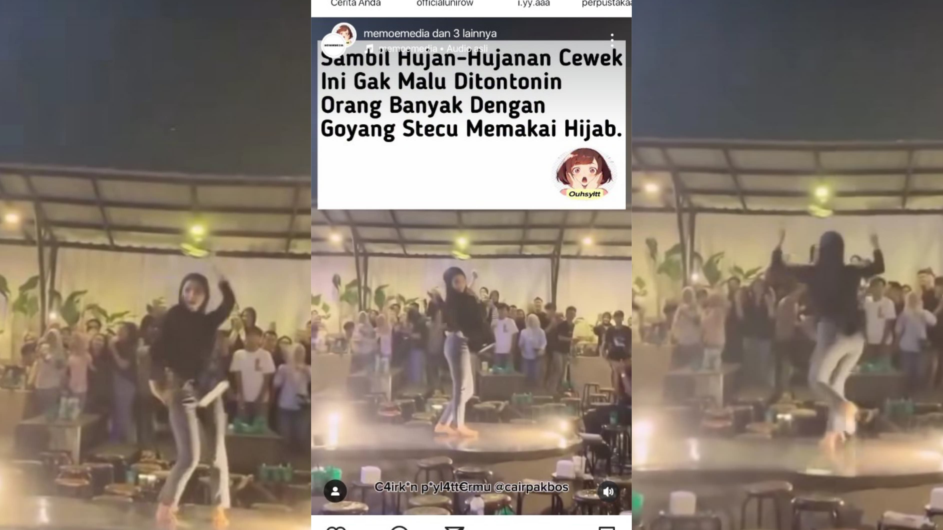 Video wanita pakaian ketat berhijab yang jadi sorakan orang di sekitarnya.