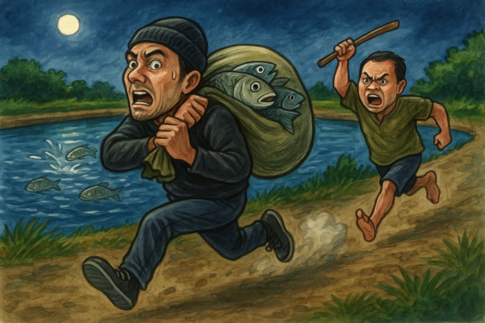 Ilustrasi pencuri ikan tambak Desa Penidon, Kecamatan Plumpang, Tuban.