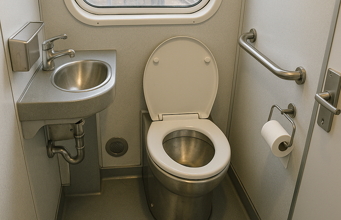Toilet di kereta api yang bikin penasaran ke mana limbah dibuang.