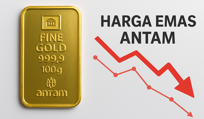 Ilustrasi harga emas Antam yang menunjukkan tren penurunan.