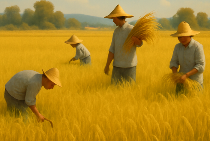 Ilustrasi panen padi di Tuban.