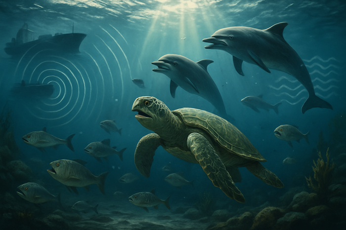 Ilustrasi biota laut terganggu akibat suara bising
