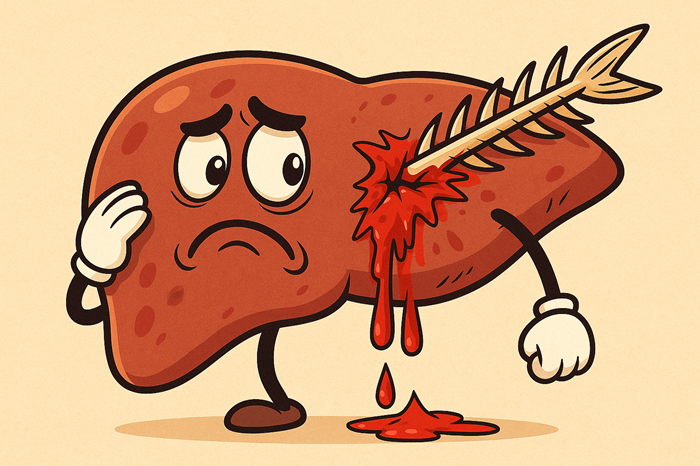 Ilustrasi organ hati yang terluka akibat tulang ikan