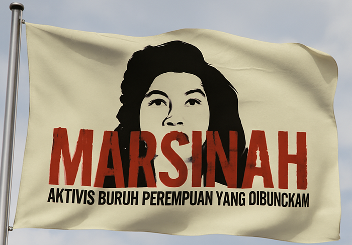 Ilustrasi semangat Marsinah, aktivis buruh yang masih terus berkibar.