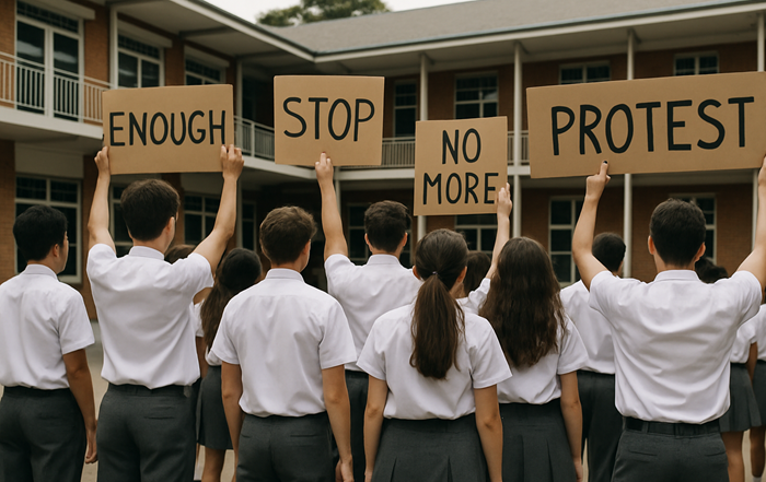 Ilustrasi pelajar SMA demo terkait protes kebijakan sekolah.