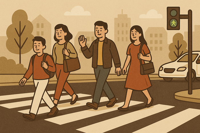 Ilustrasi orang menyeberang jalan di zebra cross