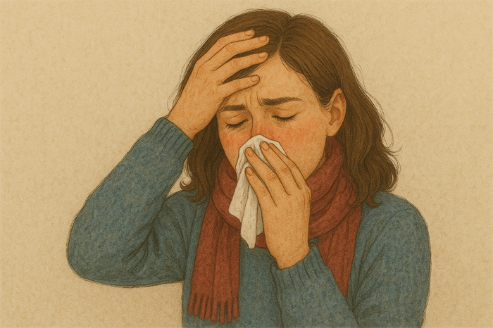 Ilustrasi seseorang sedang mengalami flu