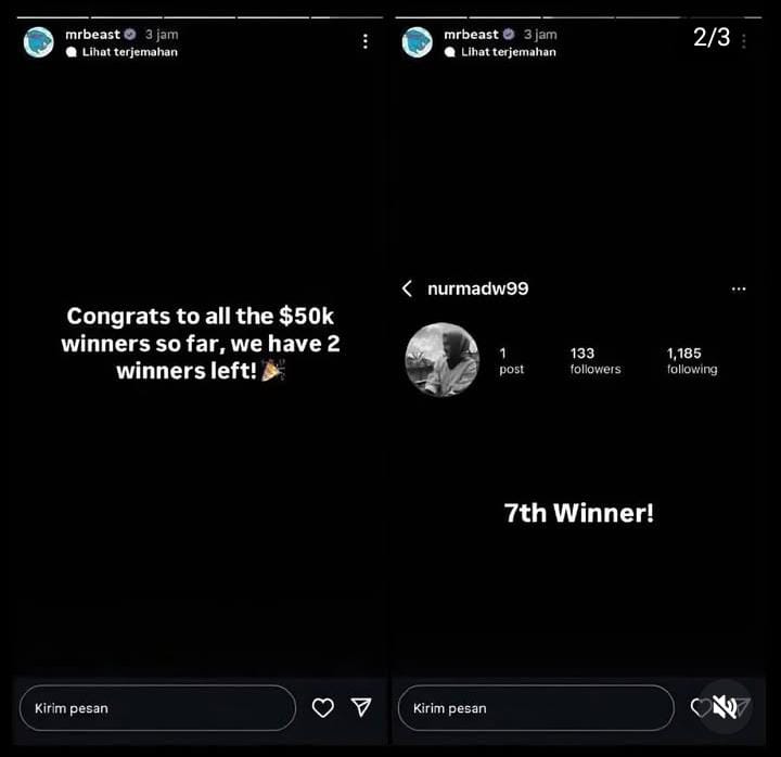 Nurmad menang giveaway MrBeast, tapi justru jadi sasaran warganet hingga akun IG-nya kini lenyap dari Instagram.