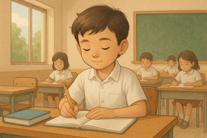 Ilustrasi seorang siswa yang tekun belajar untuk bisa kuliah gratis  lewat beasiswa