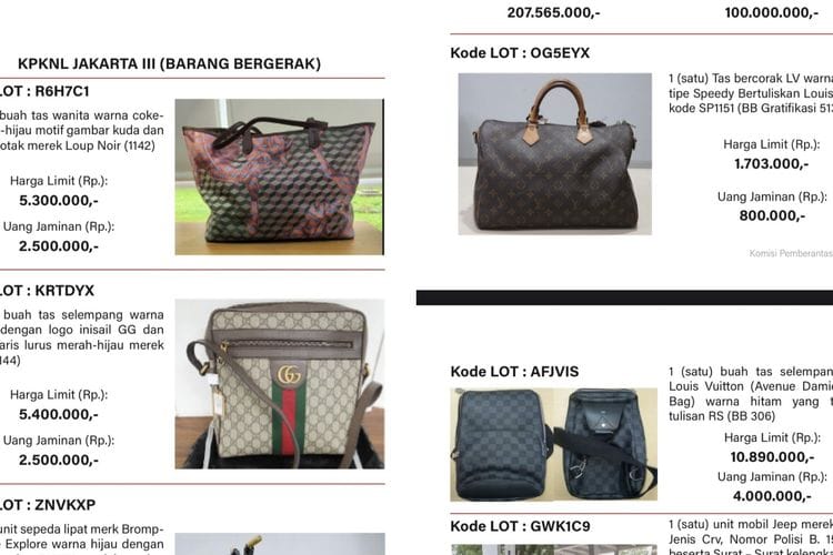 Katalog barang dilelang KPK
