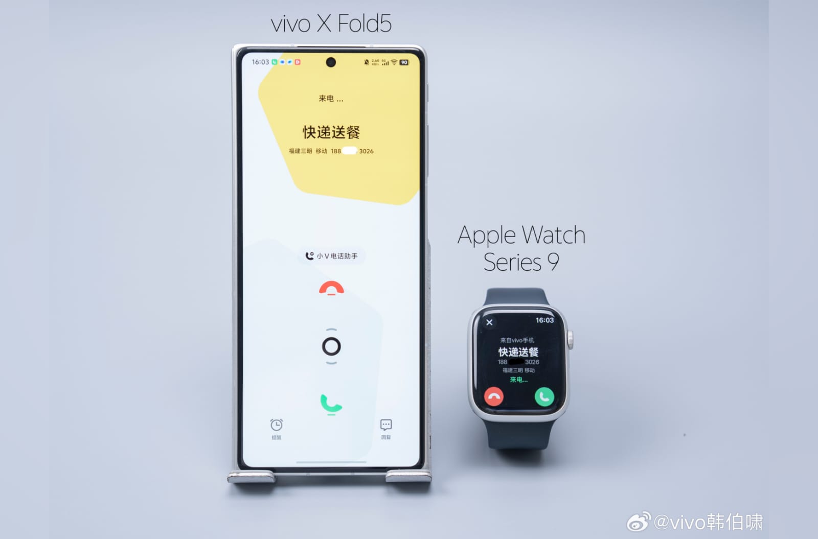 Vivo X Fold 5 yang terhubung langsung dengan Apple Watch 9.