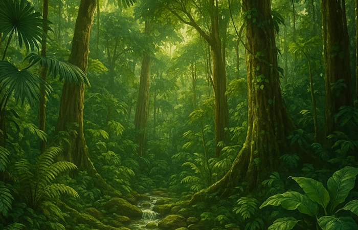 Ilustrasi hutan hujan tropis.