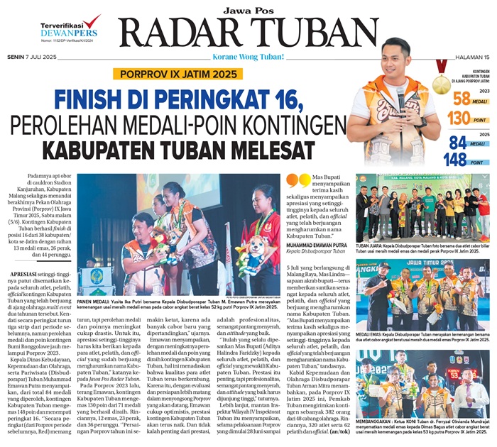 Dokumentasi perolehan 84 medali dari 48 cabor yang diikuti, Tuban mengirim 382 kontingen.