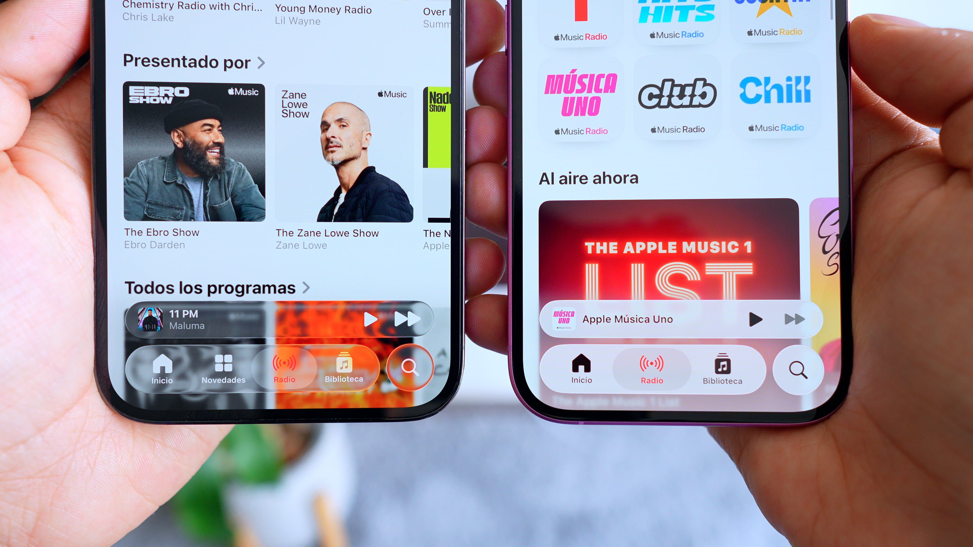 Perbedaan desain antara iOS 26 Beta 1 dan iOS 26 Beta 3.