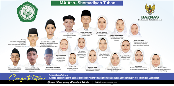 Sebelas siswa MA Ash&ndash;Shomadiyah Tuban lolos PTN dan dua lainnya ke luar negeri.