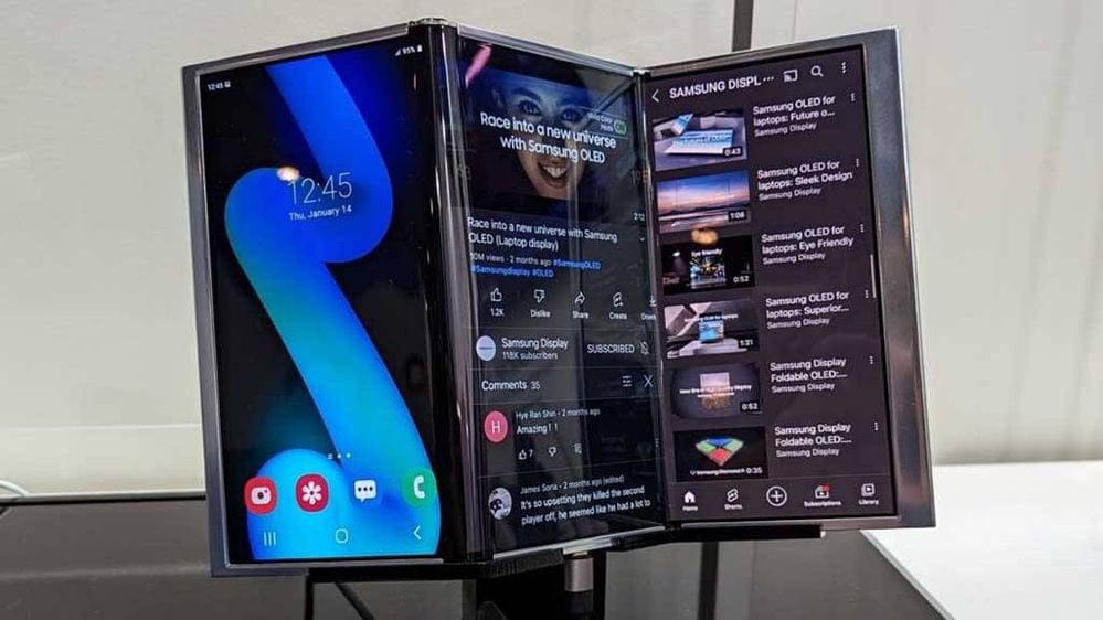 Ilustrasi ponsel Samsung lipat tiga