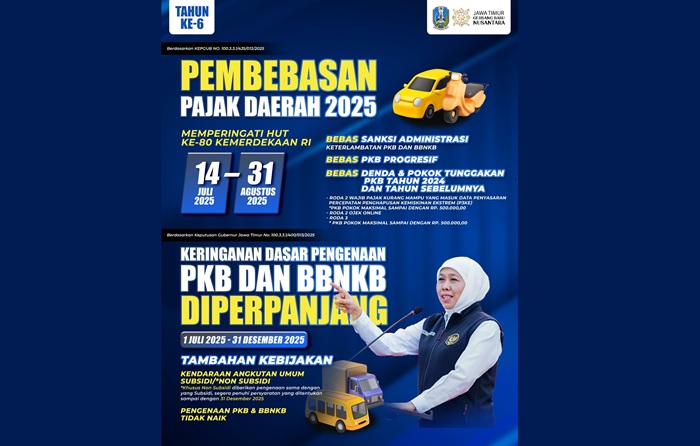 Gubernur Khofifah konsisten ringankan beban masyarakat dengan pemutihan pajak kendaraan nermotor tahun ke-6 dimulai 14 Juli.