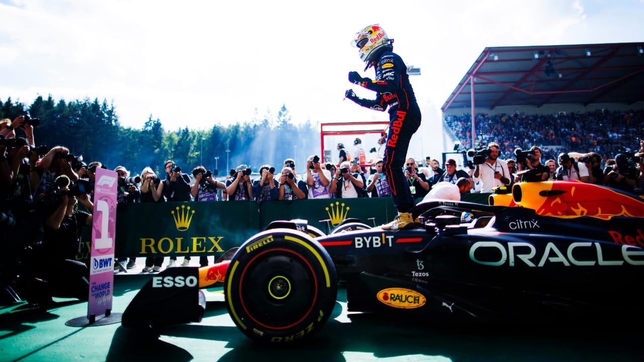 Perayaan kemenangan Red Bull di GP Belgia tahun lalu