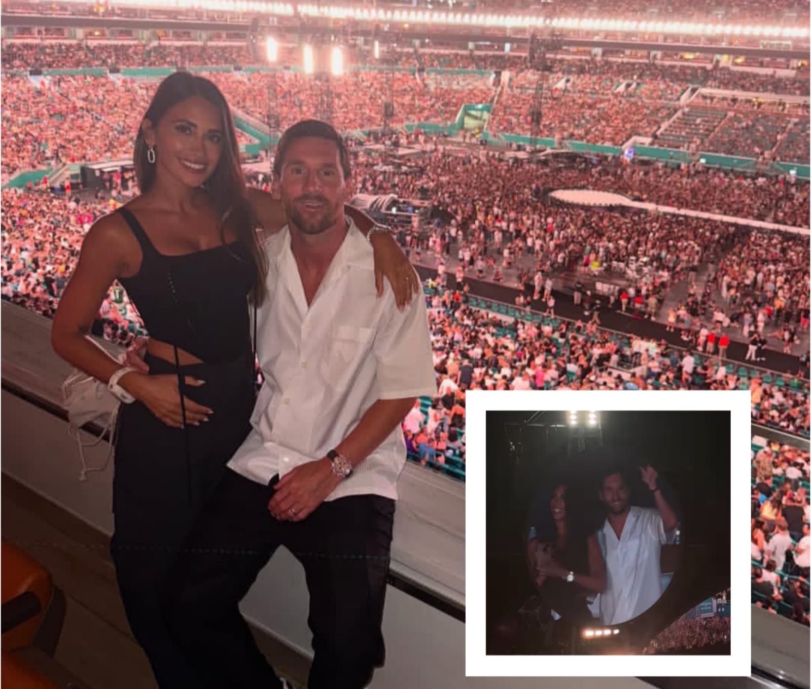 Lionel Messi dan sang istri, Antonella Roccuzzo di konser Coldplay, Miami.