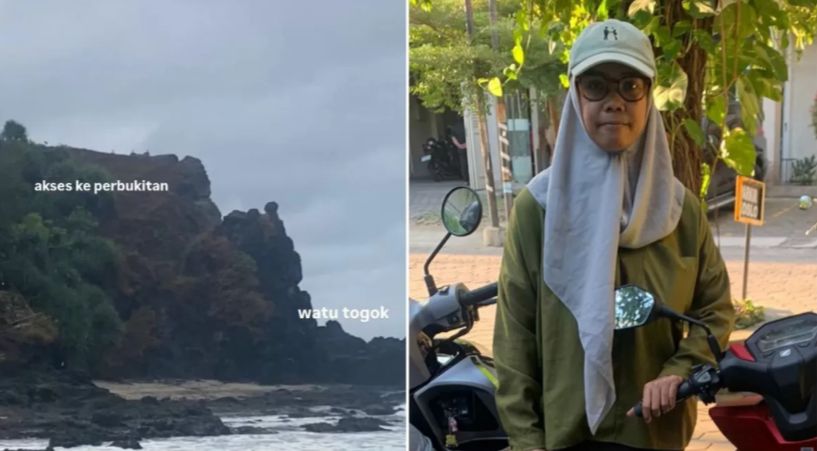 Azka Nurfadhillah sebelum menghilang, foto kiri Pantai Siung Gunung Kidul.