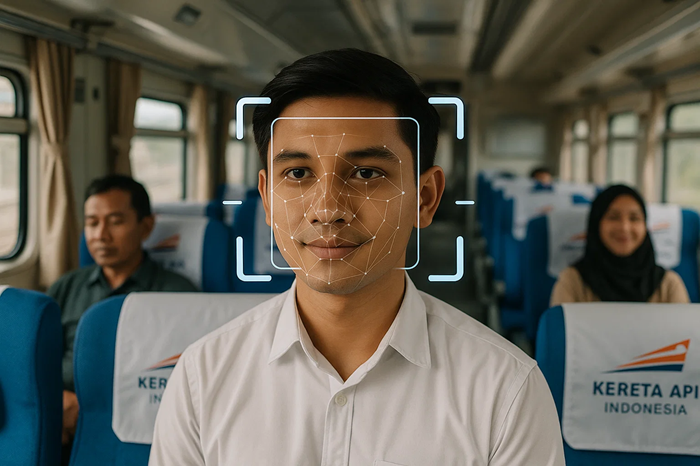 Ilustrasi teknologi wajah KAI yang jadi game changer moda transportasi nasional.