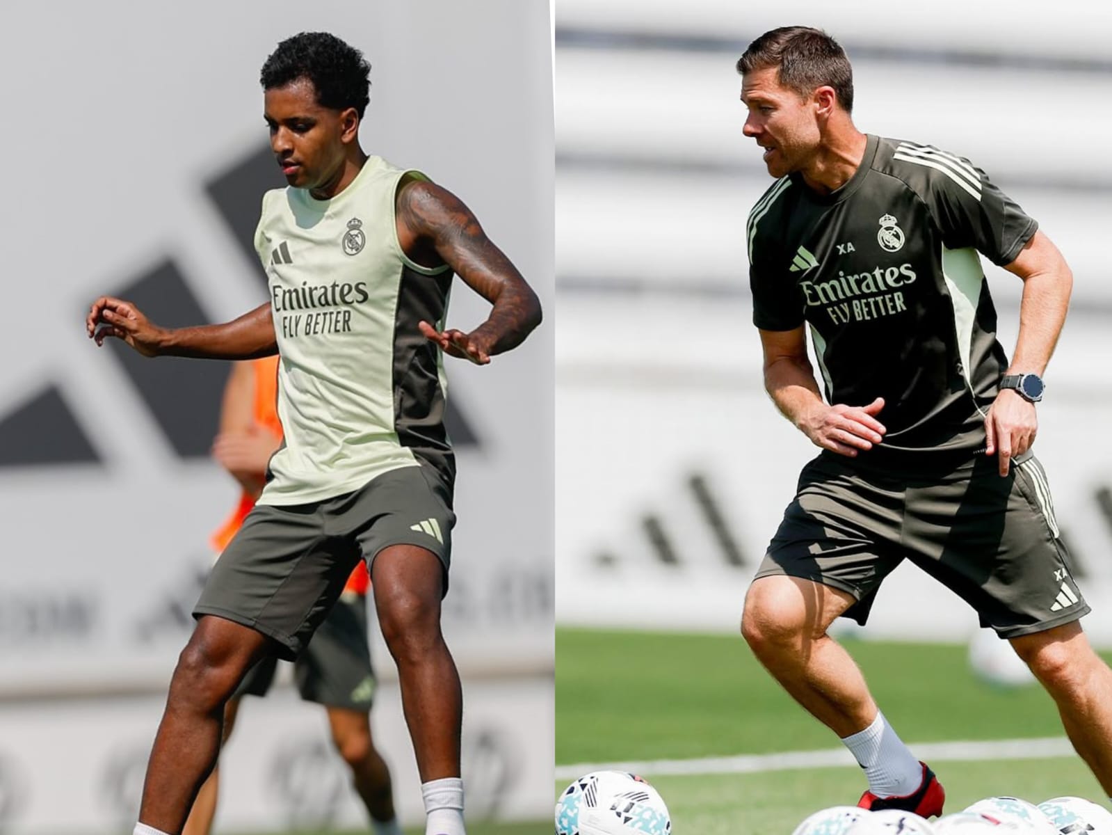 Rodrygo dan Xabi Alonso di latihan Skuad Real Madrid.