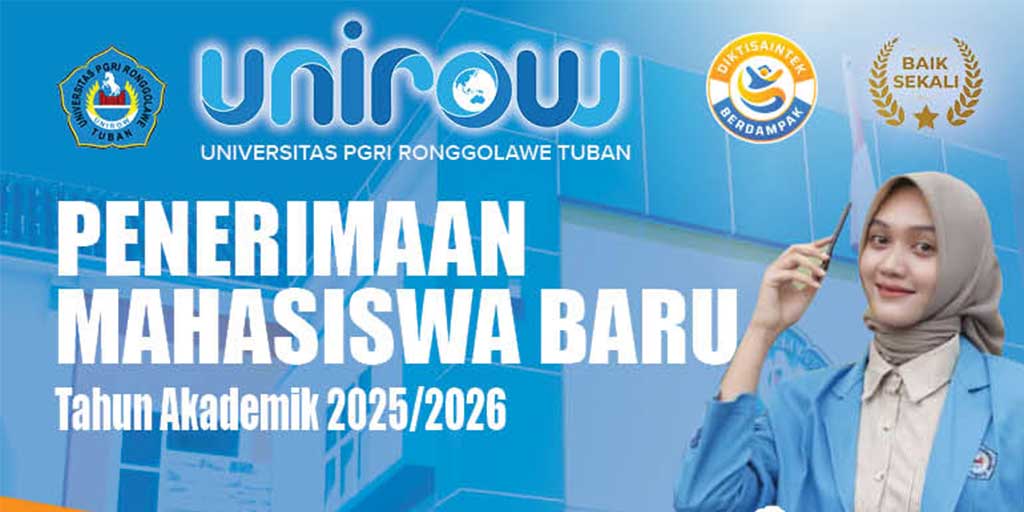 Poster penerimaan mahasiswa baru Unirow Tuban Tahun Akademik 2025/2026.