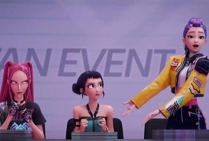 Cuplikan adegan K-Pop Demon Hunters yang kini menjadi film terpopuler di Netflix.