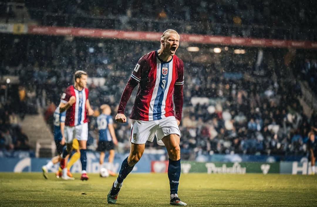 Erling Haaland saat membela timnas Norwegia di kualifikasi piala dunia 2026.