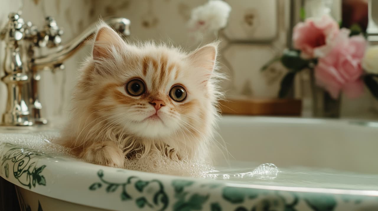 Ilustrasi kucing mandi tak takut air