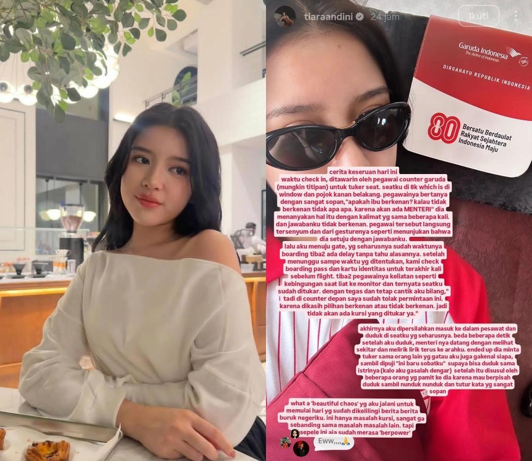 Cerita penyanyi Tiara Andini di akun media sosialnya mendapatkan lirikan tajam dari seorang Menteri