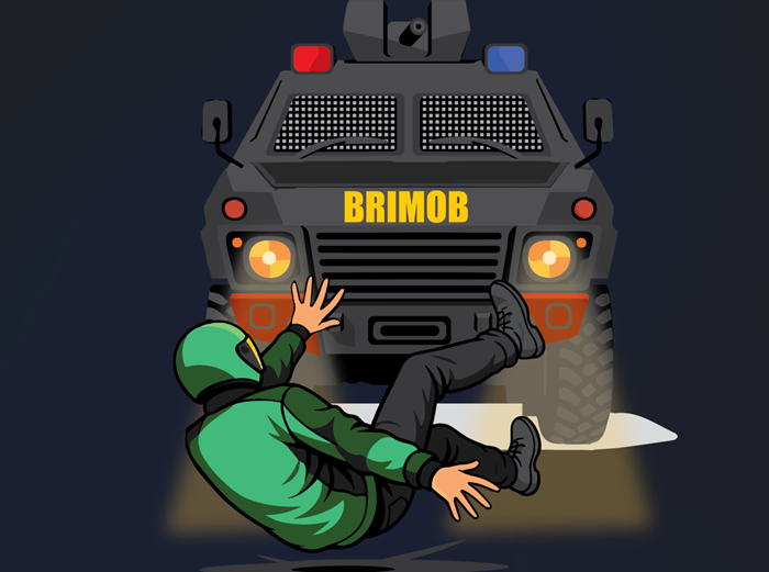 Ilustrasi ojol dilindas mobil brimob